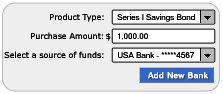 Select a security type and bank account to pay for your purchase, and enter a purchase amount.