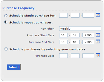 Screen segment for BuyDirect with sample Purchase Frequency Information.