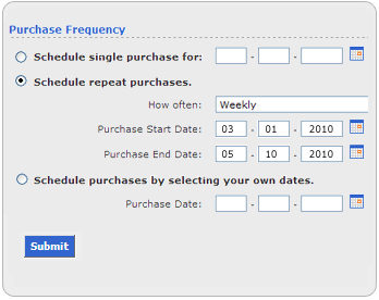 Screen segment for BuyDirect with sample Purchase Frequency Information.