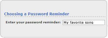 Screen segment for Choosing a Password Reminder.