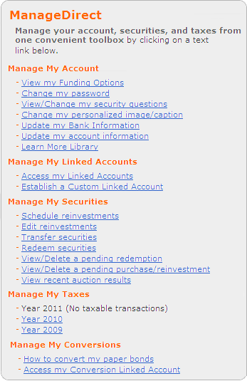 Screen segment for ManageDirect toolbox.