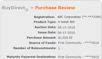 Screen segment for Purchase Review with sample Registration Information.