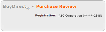 Screen segment for Purchase Review with sample Registration Information.