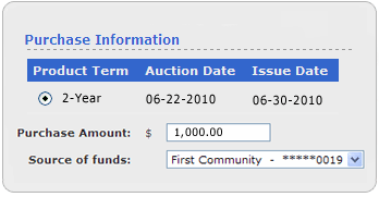 Screen segment for BuyDirect with sample Purchase Information.