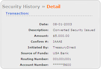 Screen segment for Security History Detail with sample transaction information.