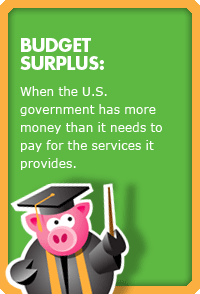 Budget Surplus:  When the U.S. Government has more money than it needs to pay for the services it provides.
